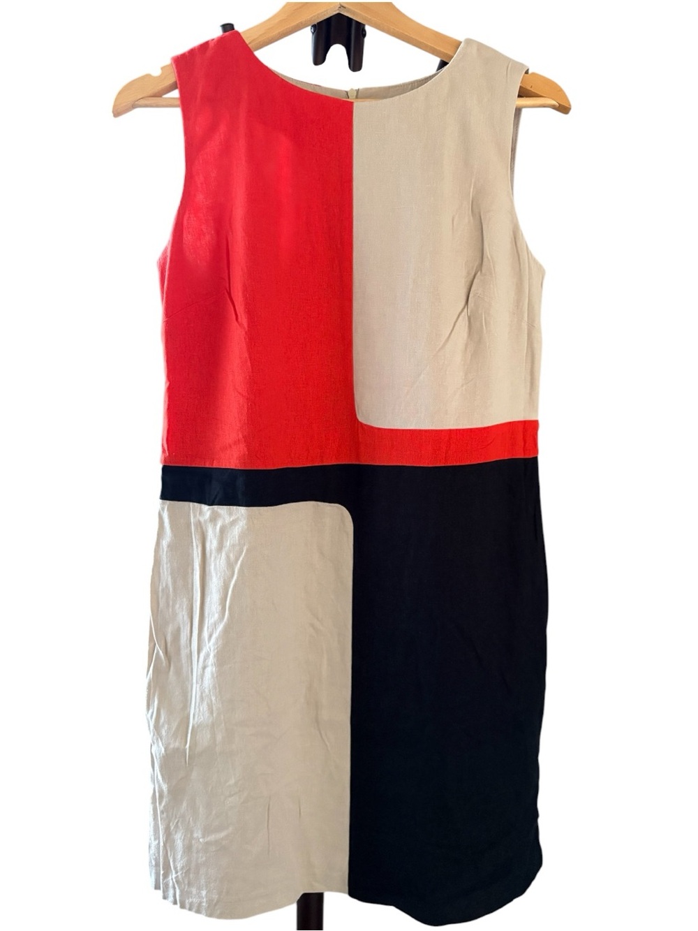 Colorblock Sleeveless Midi Dress in Red, Cream & Black
